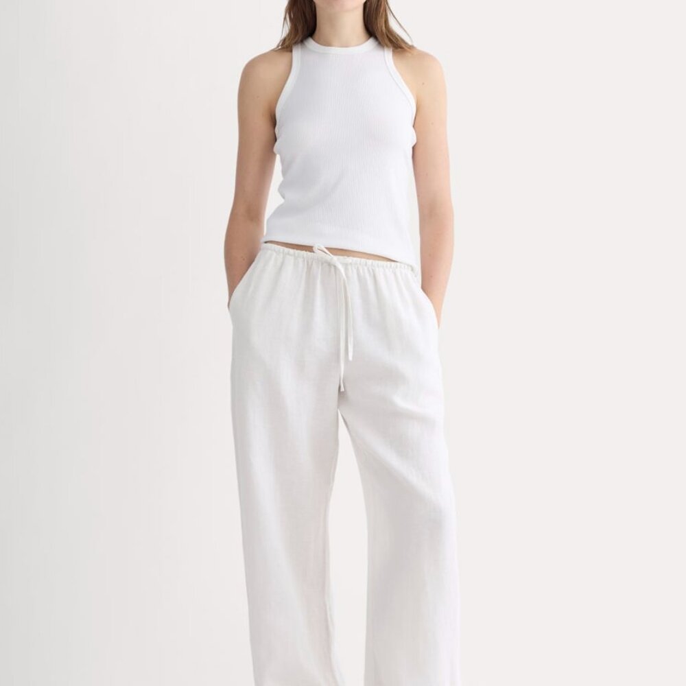 Everlane Women's Drawstring Pant in Linen in Natural Chambray, Size Medium